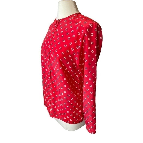 Oscar de la Renta Expressions Vintage 80’s Red White Polka Dot Blouse Top M - Picture 2 of 8